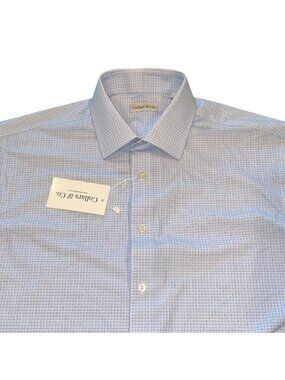 NWT Collars & Co Apex Performance Dress Shirt Large Blue Tattersall Long Sleeve